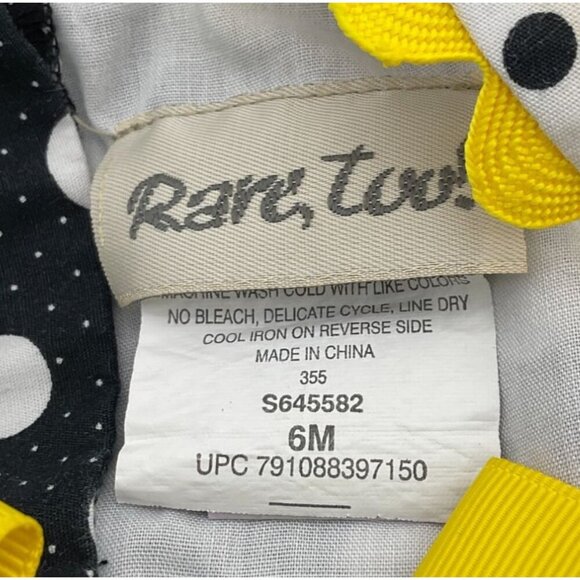 Rare Too! Infant Girls Black White Polka Dot Sundress Yellow Ric Rac Trim Bow 6M - Picture 4 of 6